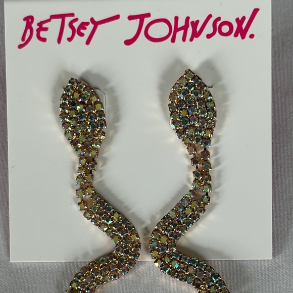 Betsey Johnson Iridescent Gold Snake Linear Earrings NWT